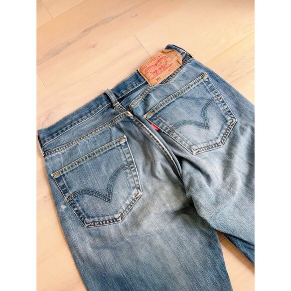 Levi's 505 Denim Jeans Size Waist 35 Classic Loose Fit Baggy Medium Wash - Picture 12 of 14